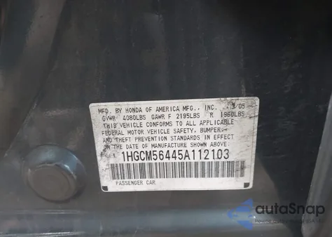 2005 Honda Accord 2.4 Lx из США, поврежденный, VIN 1HGCM56445A112103